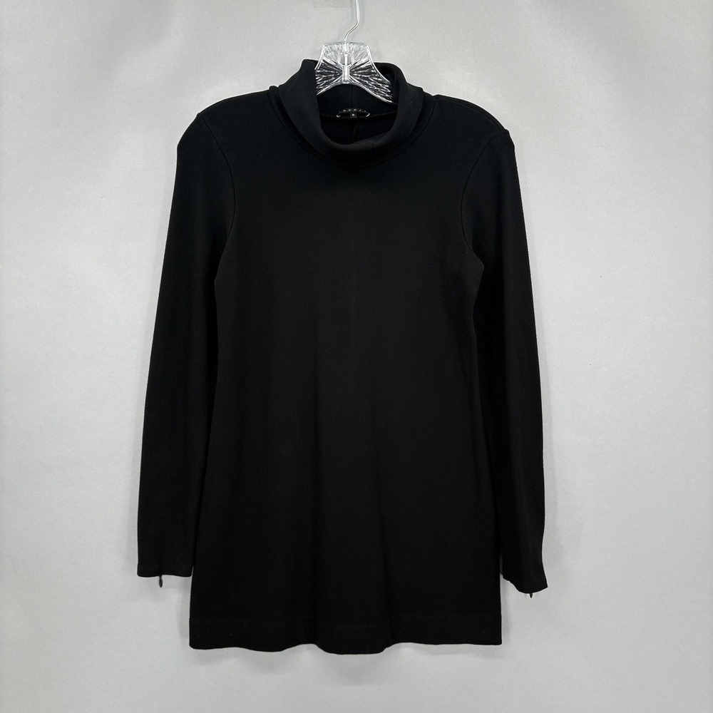 Theory Tunic Womens Medium Black Turtleneck Long Sleeve Zip Cuff USA Stretch